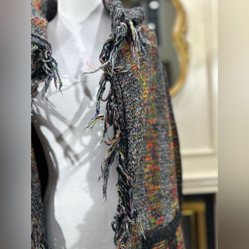 Esqualo Multicolor Knit Fringe Open Front Cardigan Sweater‎ Pockets M - Picture 2 of 12